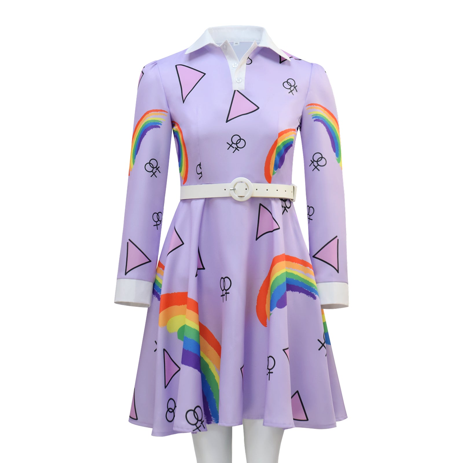Women Ms.Frizzle Adult Cosplay Costume Halloween Outfit Purple Rainbow Dress ACcosplay