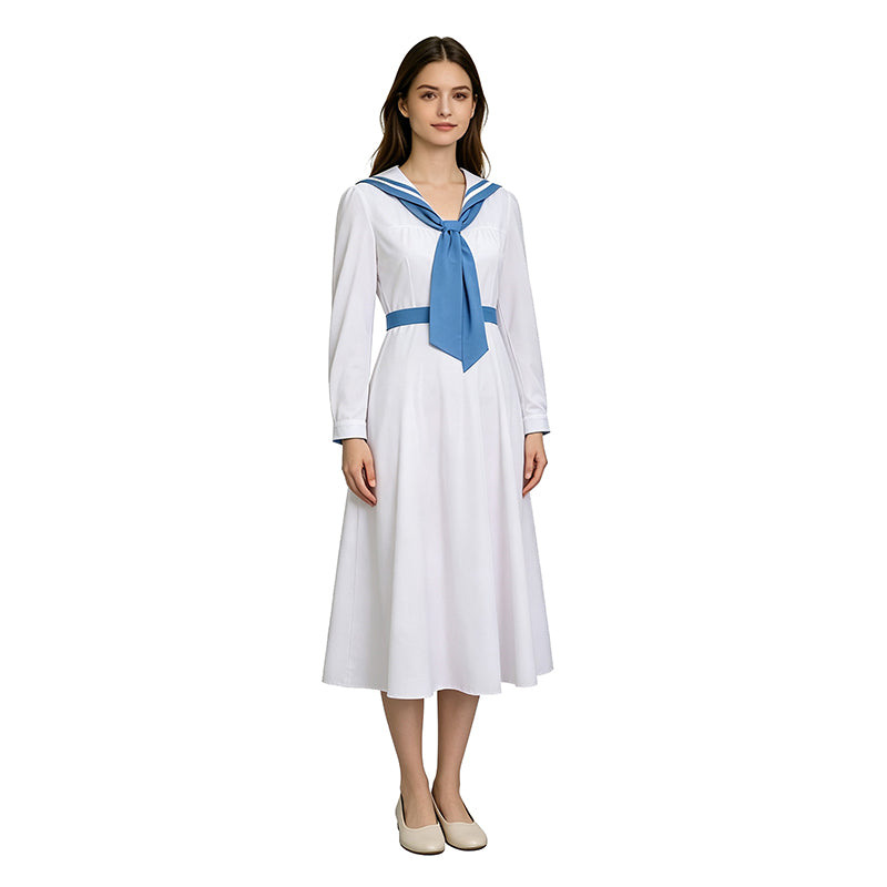 Women Vintage Sailor Collar Midi Dress Long Sleeve For Cosplay Party Daily Wear ACcosplay