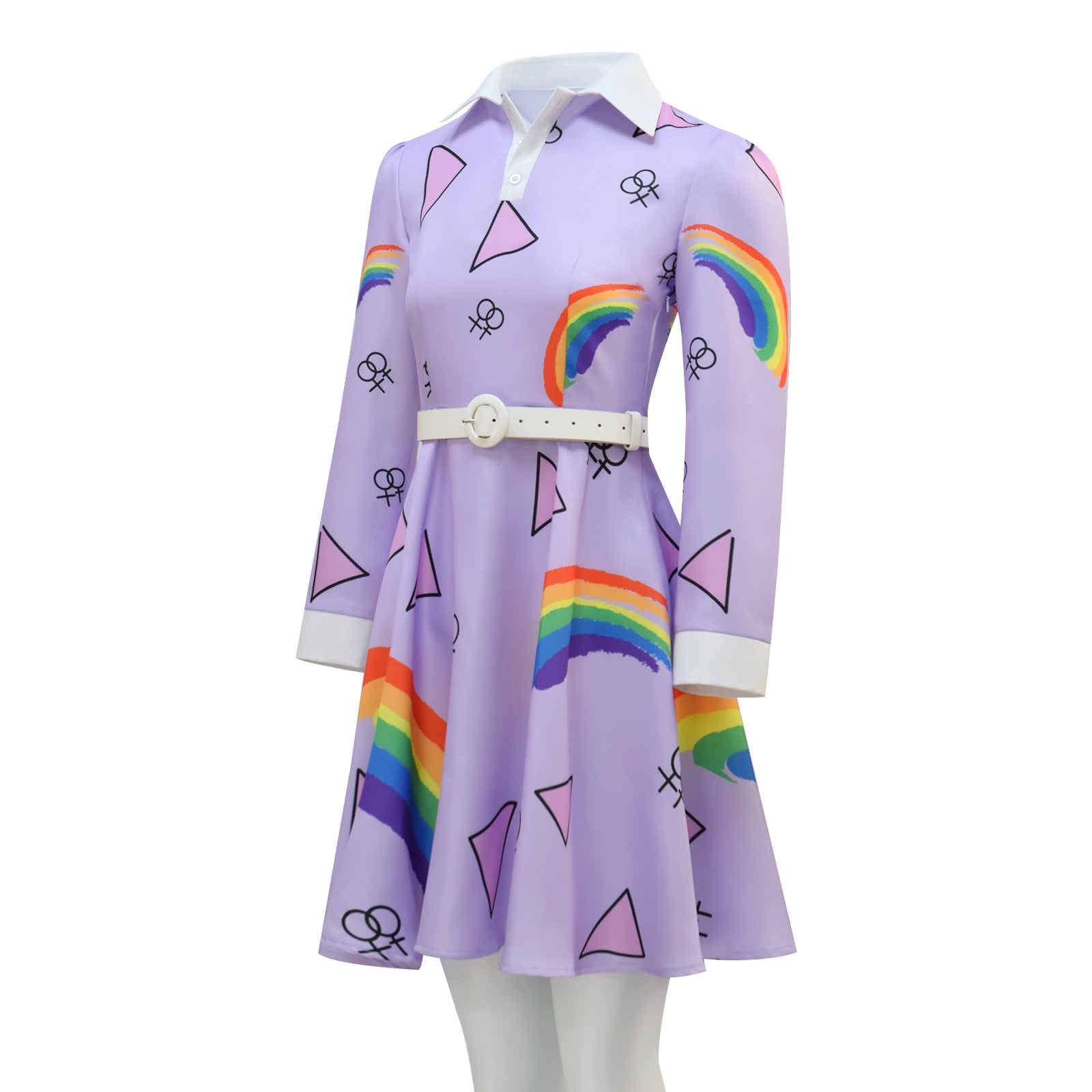 Women Ms.Frizzle Adult Cosplay Costume Halloween Outfit Purple Rainbow Dress ACcosplay