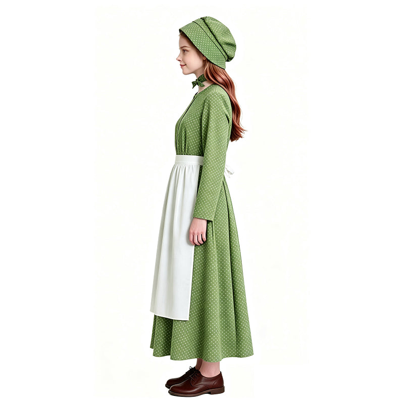 Lady Pioneer Girl Cosplay Costume Little House On The Prairie Green Dress ACcosplay