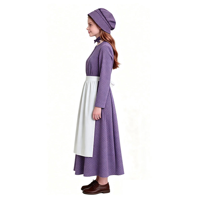 Lady Pioneer Girl Cosplay Costume Little House On The Prairie Purple Dress ACcosplay