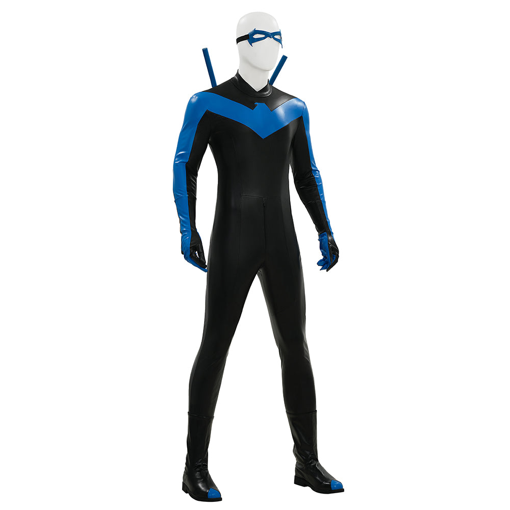 Comic Nightwing Dick Grayson Cosplay Costume Blue Dick Leather Suit ACcosplay