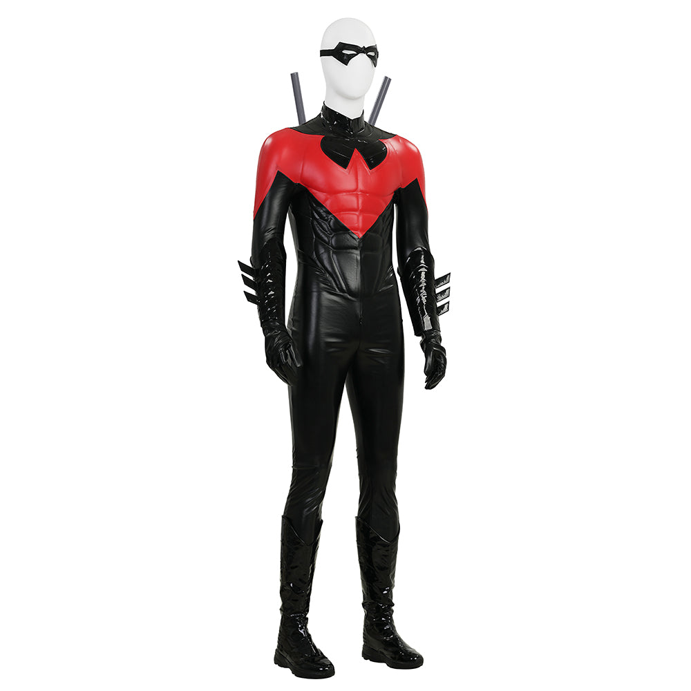 The New 52 Nightwing Dick Grayson Cosplay Costume Red Leather Halloween Outfit ACcosplay
