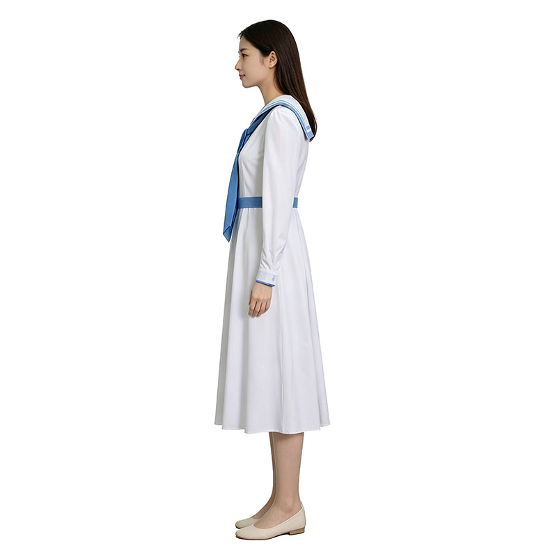 Women Vintage Sailor Collar Midi Dress Long Sleeve For Cosplay Party Daily Wear ACcosplay