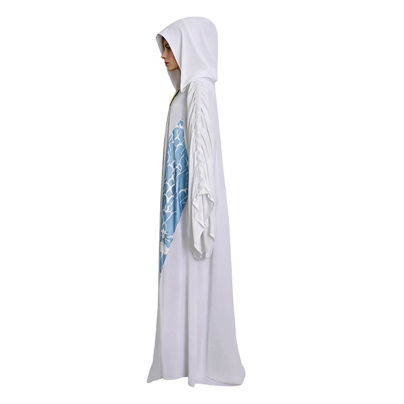 Star Wars Padme Amidala Cosplay Costume White Hooded Blue Printed Outfit ACcosplay