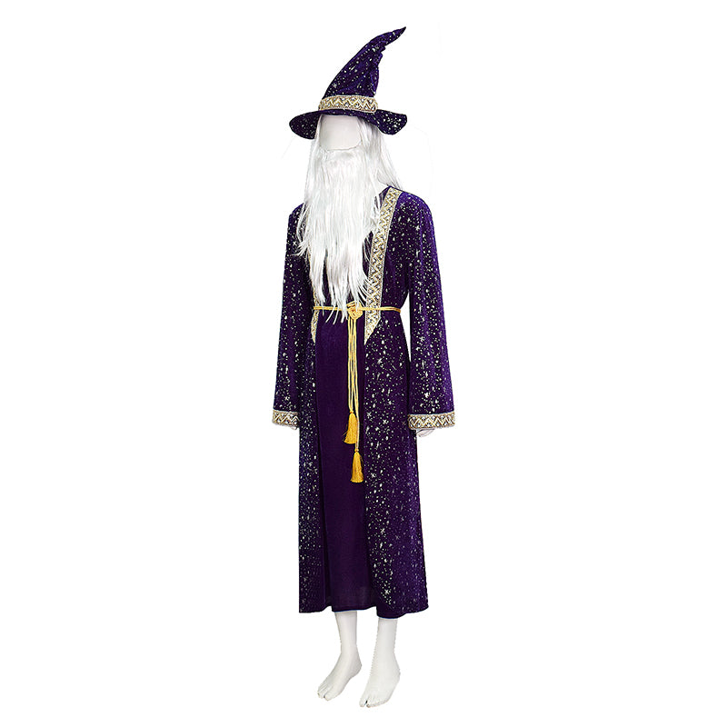 Wizard Robe Men Purple Velvet Wizard Robe Cosplay Costume With Wig Beard Suit ACcosplay