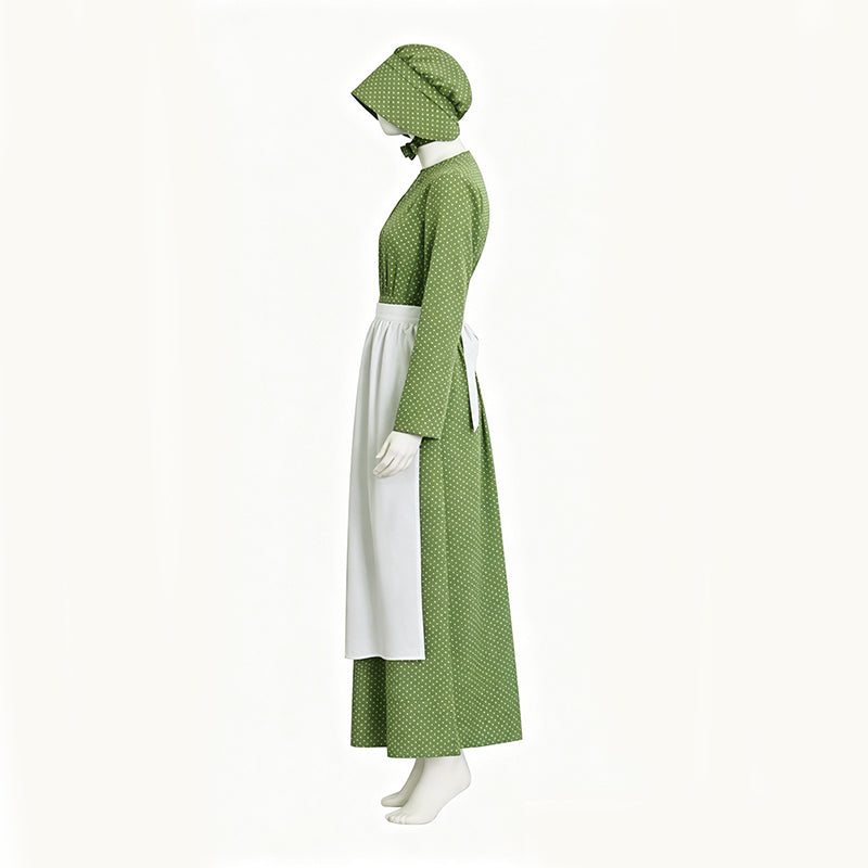 Lady Pioneer Girl Cosplay Costume Little House On The Prairie Green Dress ACcosplay