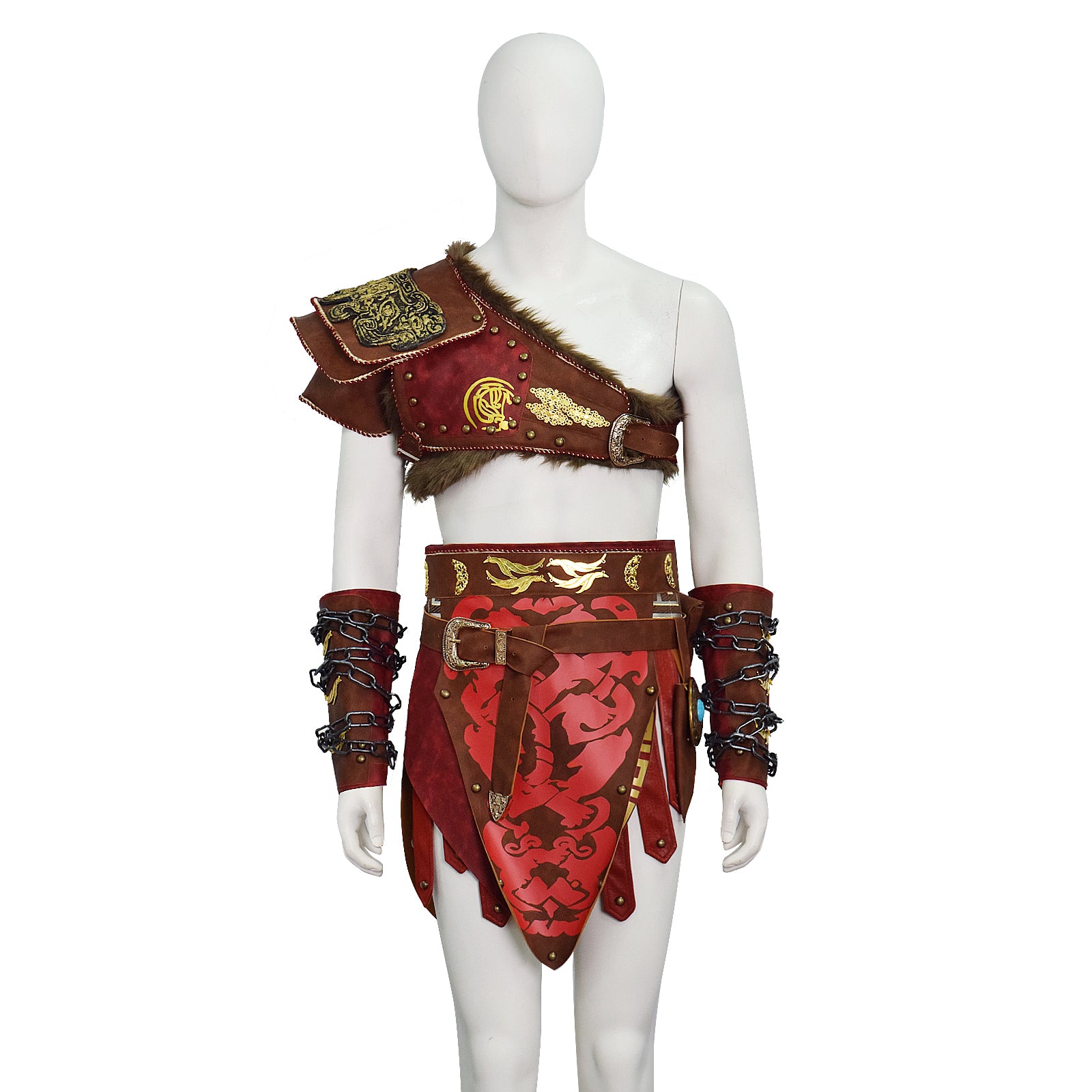 Martial Deity 4 Kratos Cosplay Costume Spartan Warrior Leather Battle Outfit With Fur Shoulder Armor