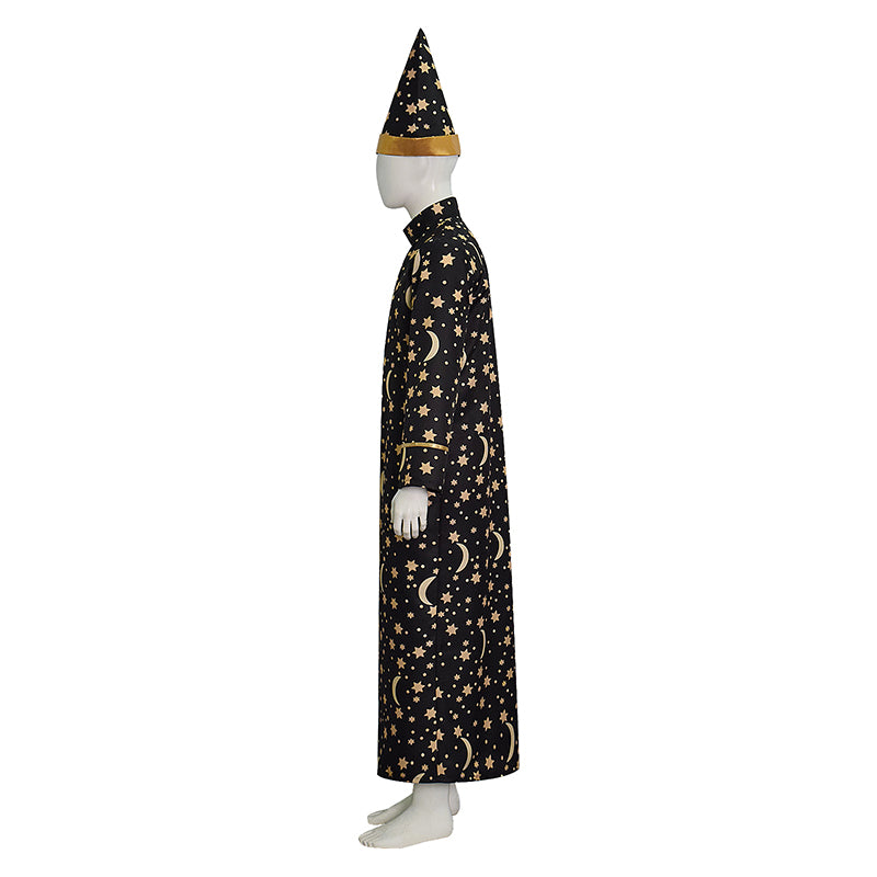 Wizard Robe With Gold Moon Star Print Halloween Wizard Costume Cloak ACcosplay