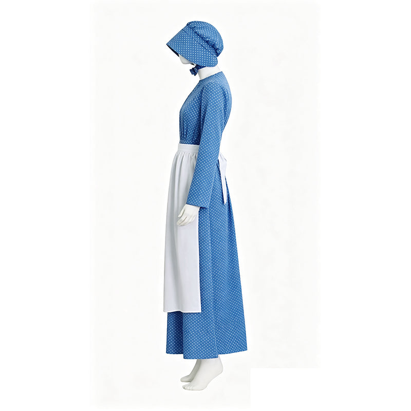 Lady Pioneer Girl Cosplay Costume Little House On The Prairie Blue Dress ACcosplay