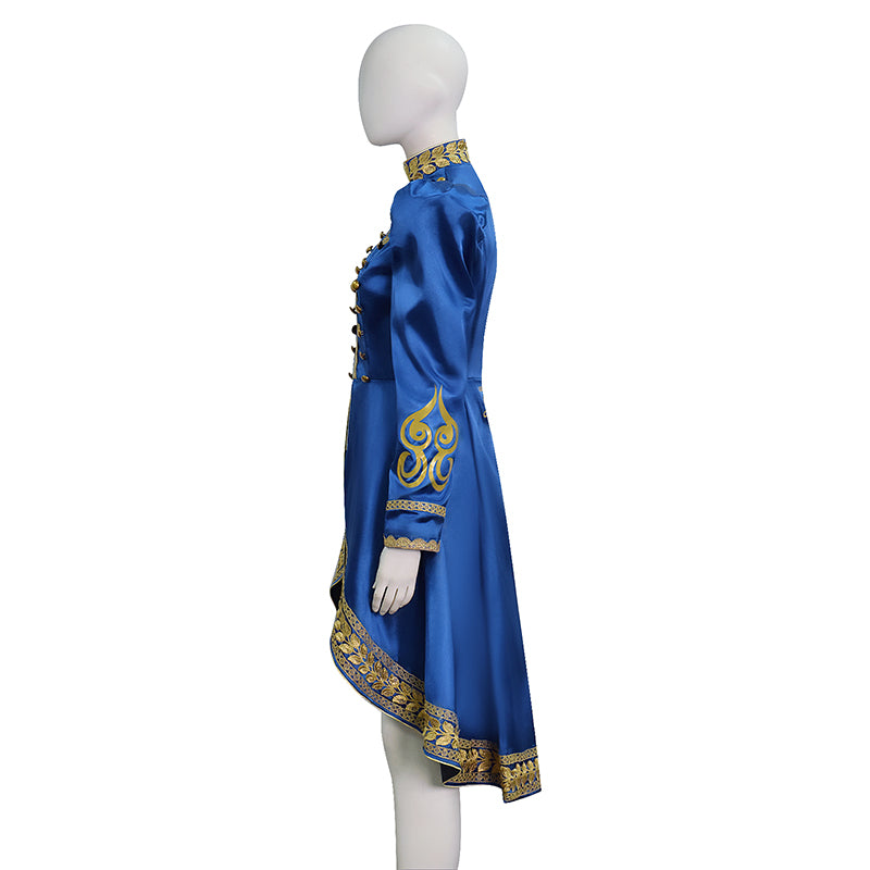 Baroque Cosplay Costume Royal Blue Military Tailcoat Performance Dress Lady Halloween Suit