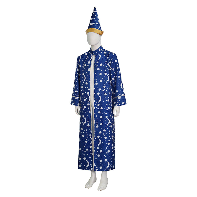 Wizard Blue Robe With Gold Moon Star Print Halloween Wizard Costume Cloak ACcosplay