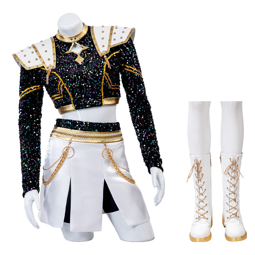 Kpop Demon Hunters Zoey Black Gold Dance Cosplay Costume Halloween Fancy Outfit ACcosplay, Female / S / Full Set (Without Shoes) Kpop Demon Hunters Zoey Black Gold Dance Cosplay Costume Halloween Fancy Outfit ACcosplay, Female / S / Full Set (Without Shoes)