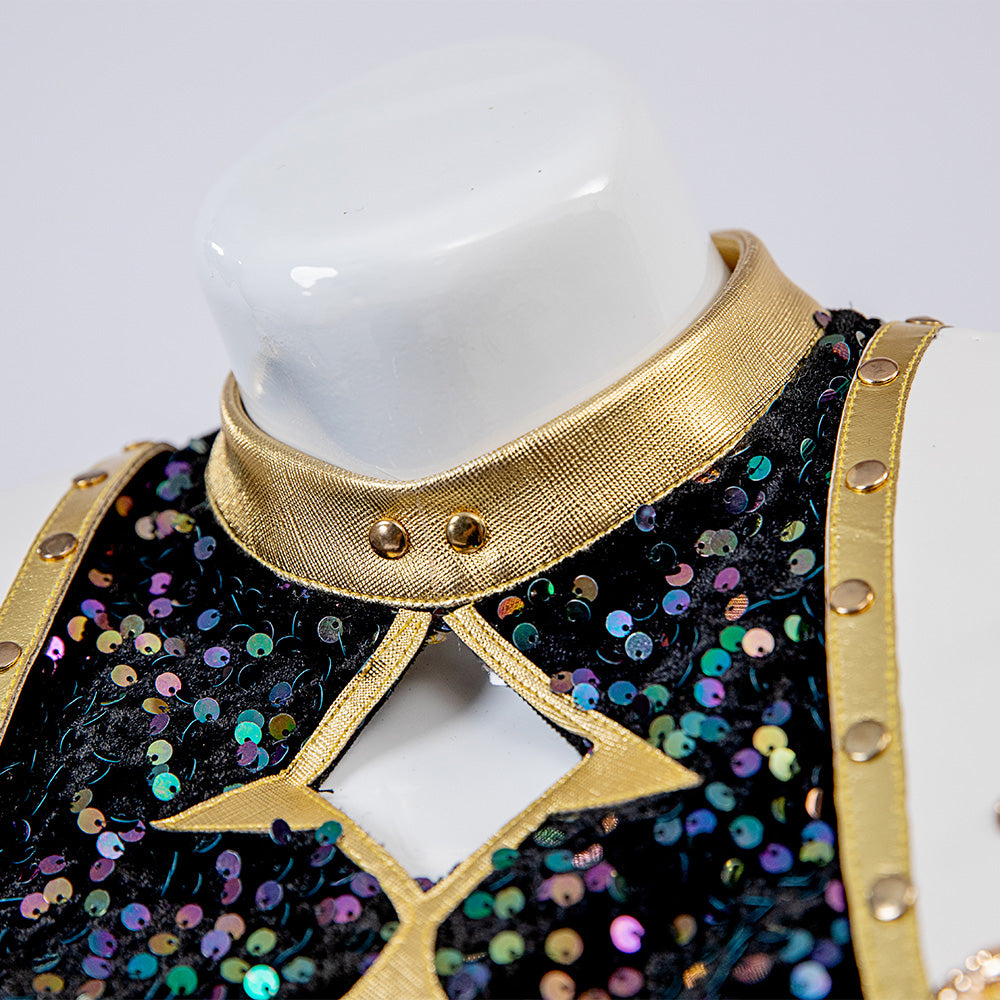 Kpop Demon Hunters Zoey Black Gold Dance Cosplay Costume Halloween Fancy Outfit ACcosplay