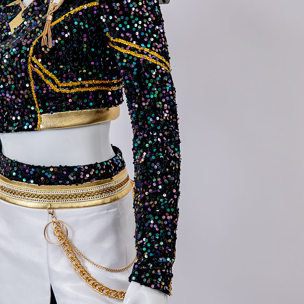 Kpop Demon Hunters Zoey Black Gold Dance Cosplay Costume Halloween Fancy Outfit ACcosplay