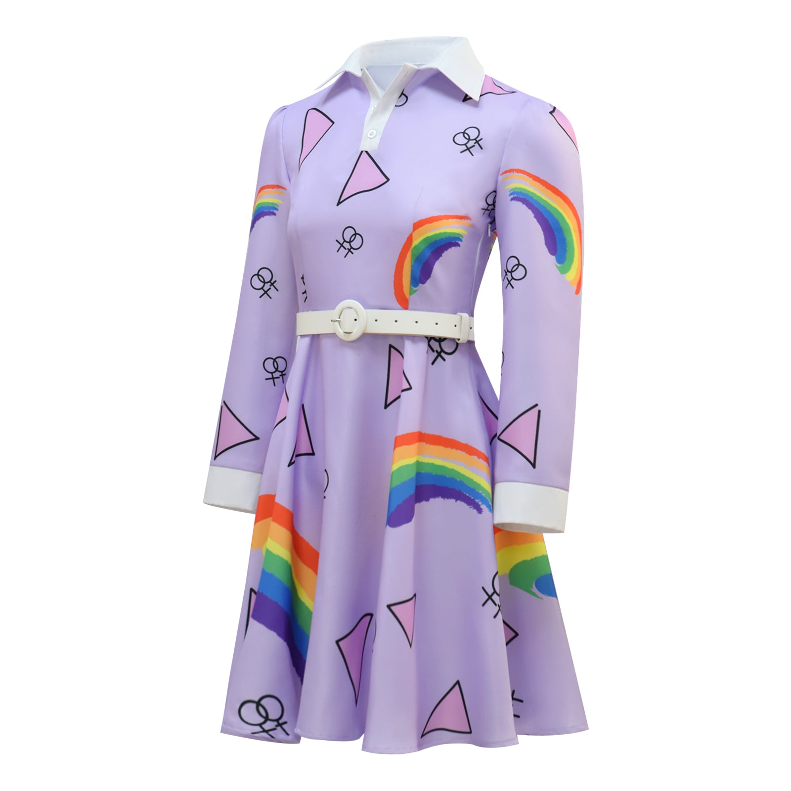 Women Ms.Frizzle Adult Cosplay Costume Halloween Outfit Purple Rainbow Dress ACcosplay