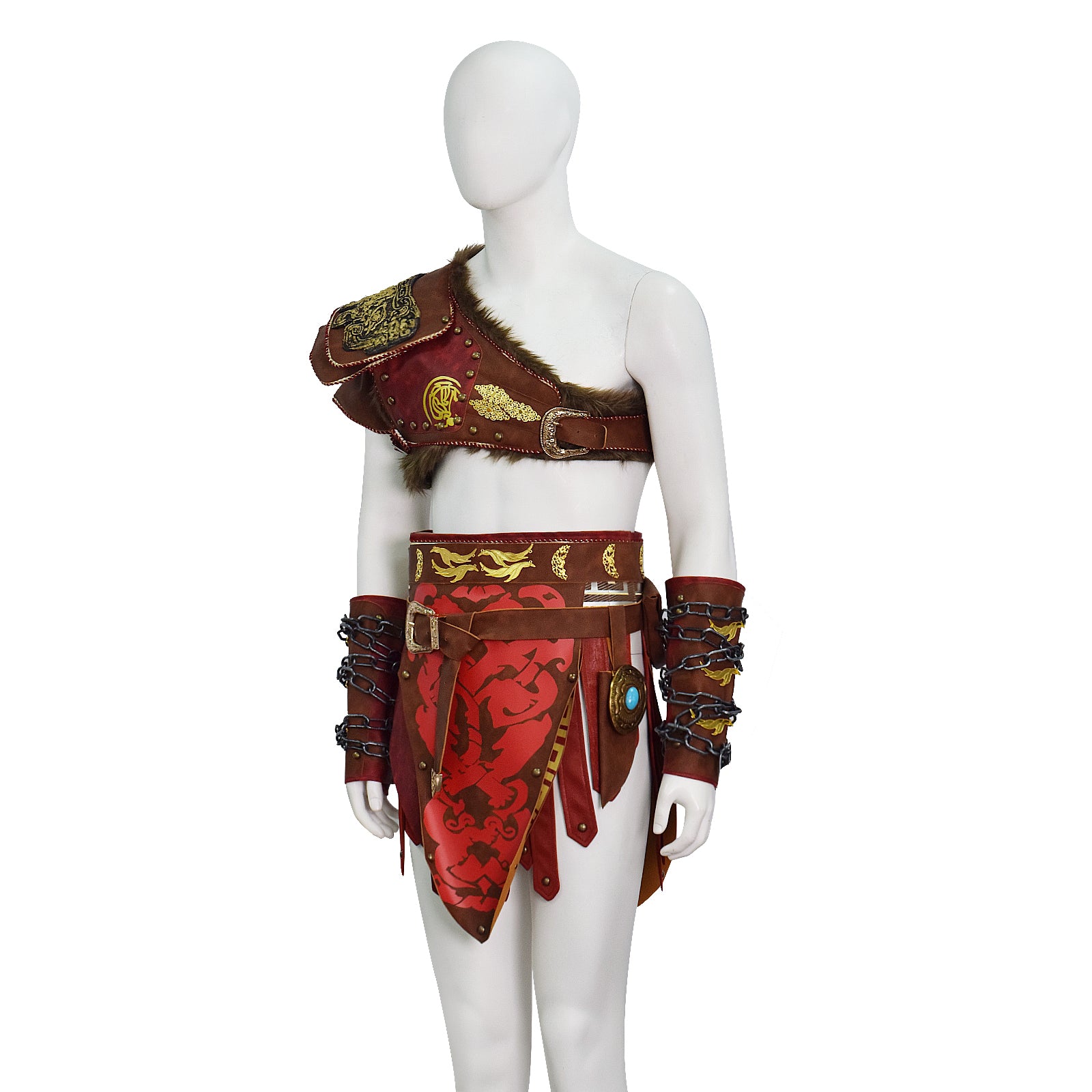 Martial Deity 4 Kratos Cosplay Costume Spartan Warrior Leather Battle Outfit With Fur Shoulder Armor