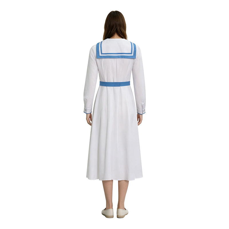 Women Vintage Sailor Collar Midi Dress Long Sleeve For Cosplay Party Daily Wear ACcosplay