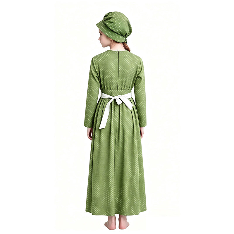 Lady Pioneer Girl Cosplay Costume Little House On The Prairie Green Dress ACcosplay