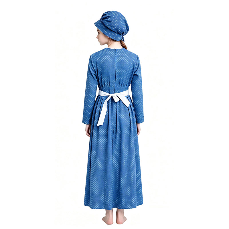 Lady Pioneer Girl Cosplay Costume Little House On The Prairie Blue Dress ACcosplay