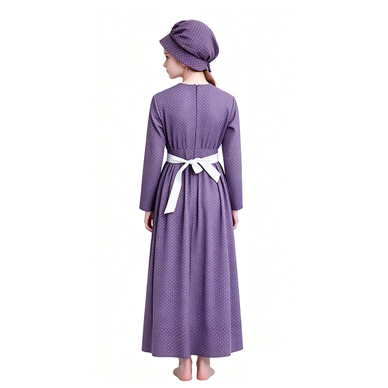 Lady Pioneer Girl Cosplay Costume Little House On The Prairie Purple Dress ACcosplay