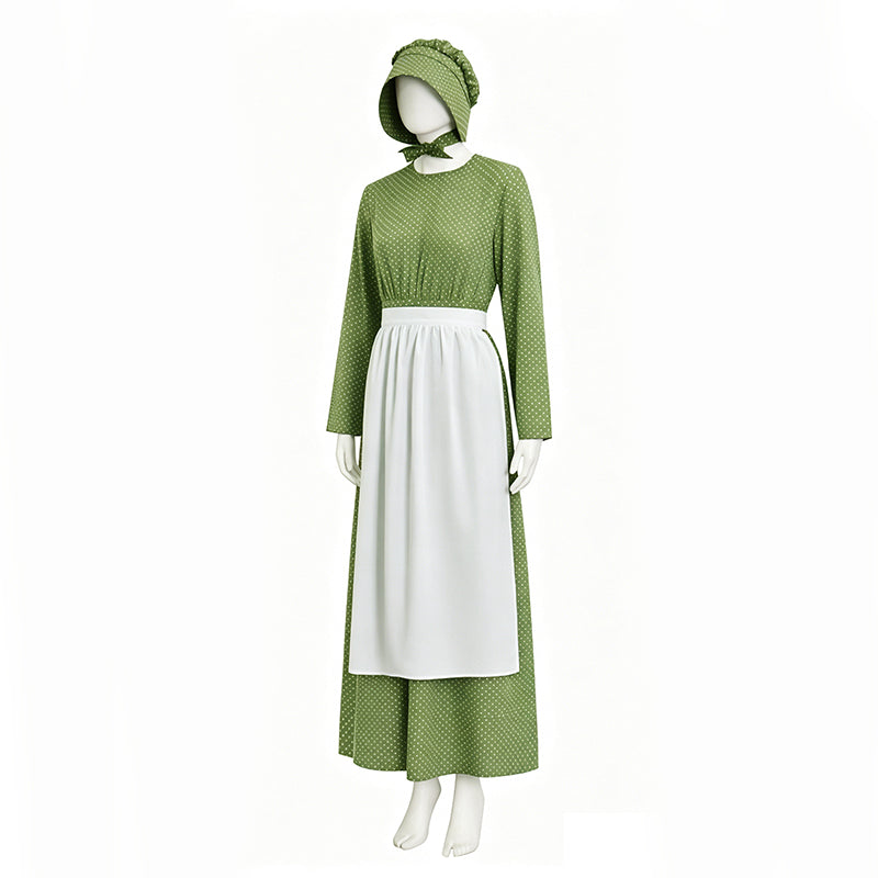 Lady Pioneer Girl Cosplay Costume Little House On The Prairie Green Dress ACcosplay
