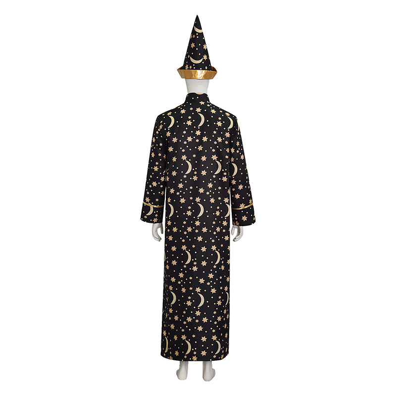 Wizard Robe With Gold Moon Star Print Halloween Wizard Costume Cloak ACcosplay