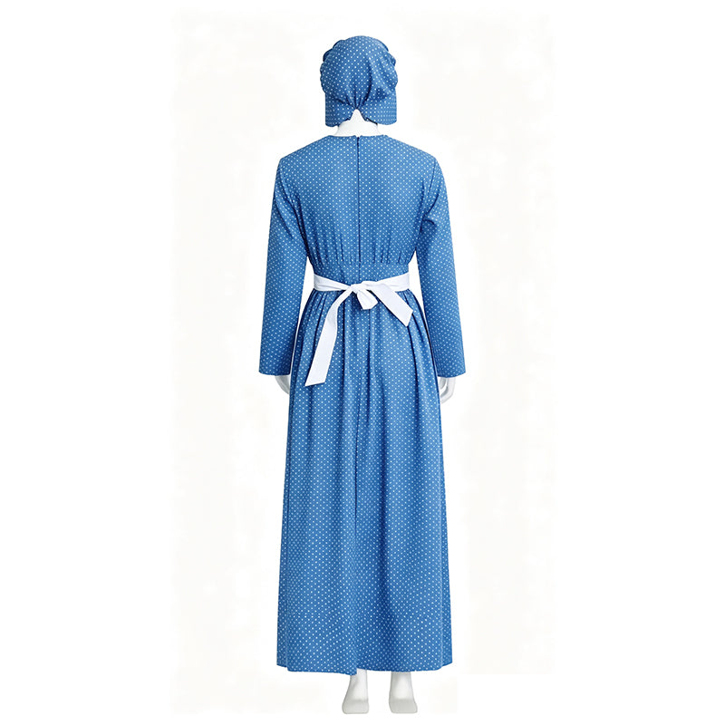 Lady Pioneer Girl Cosplay Costume Little House On The Prairie Blue Dress ACcosplay