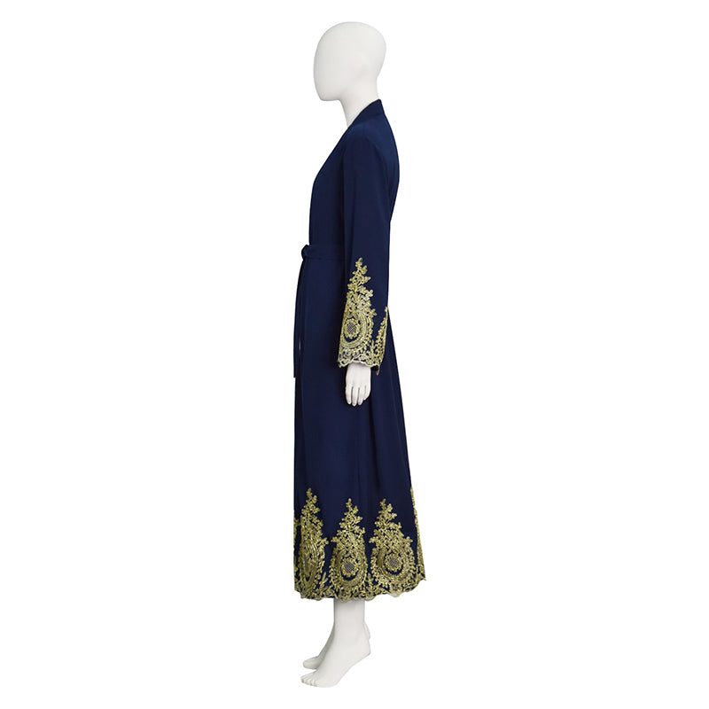 Navy Blue Embroidered Open Abaya Kimono Muslim Women's Modest Dress Accosplay