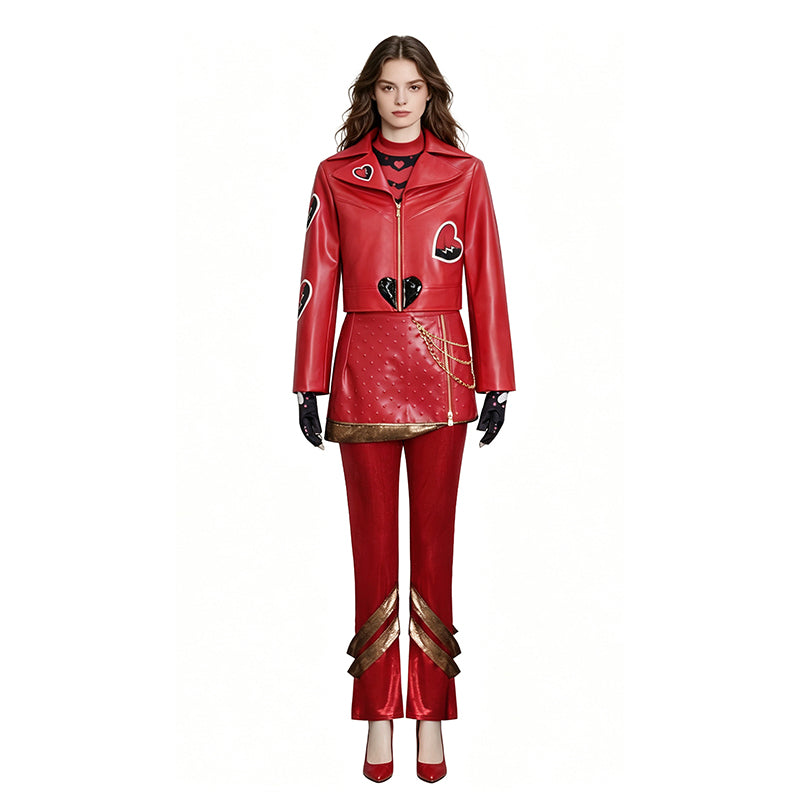 Descendants 5 Red Cosplay Costume Princess Red Red Faux Leather Jacket Pants ACcosplay