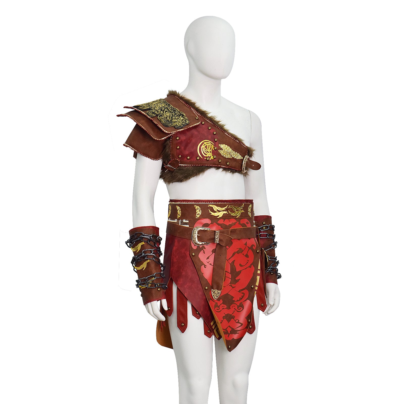 Martial Deity 4 Kratos Cosplay Costume Spartan Warrior Leather Battle Outfit With Fur Shoulder Armor
