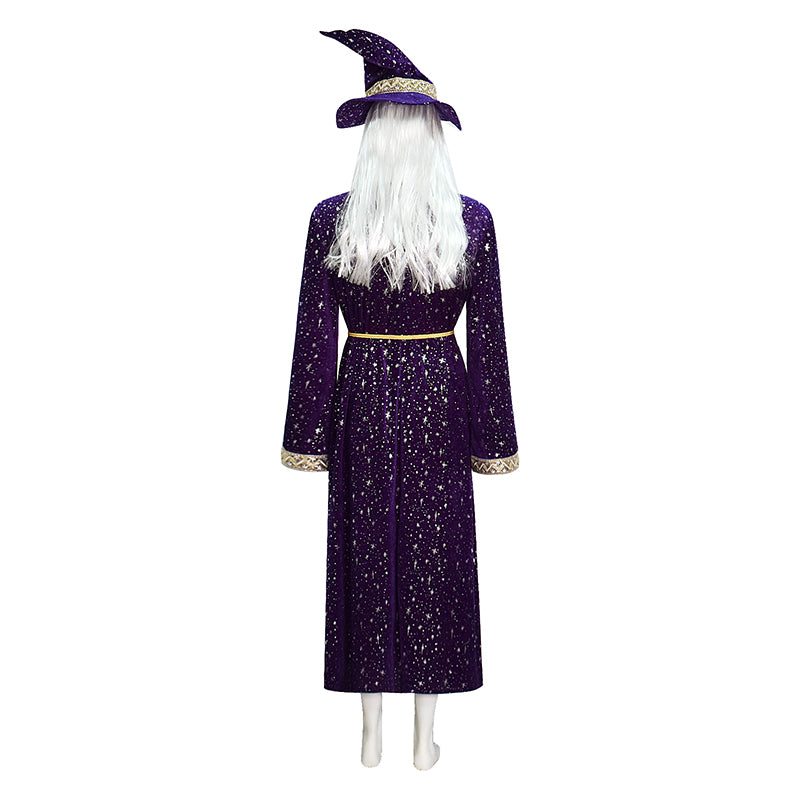 Wizard Robe Men Purple Velvet Wizard Robe Cosplay Costume With Wig Beard Suit ACcosplay