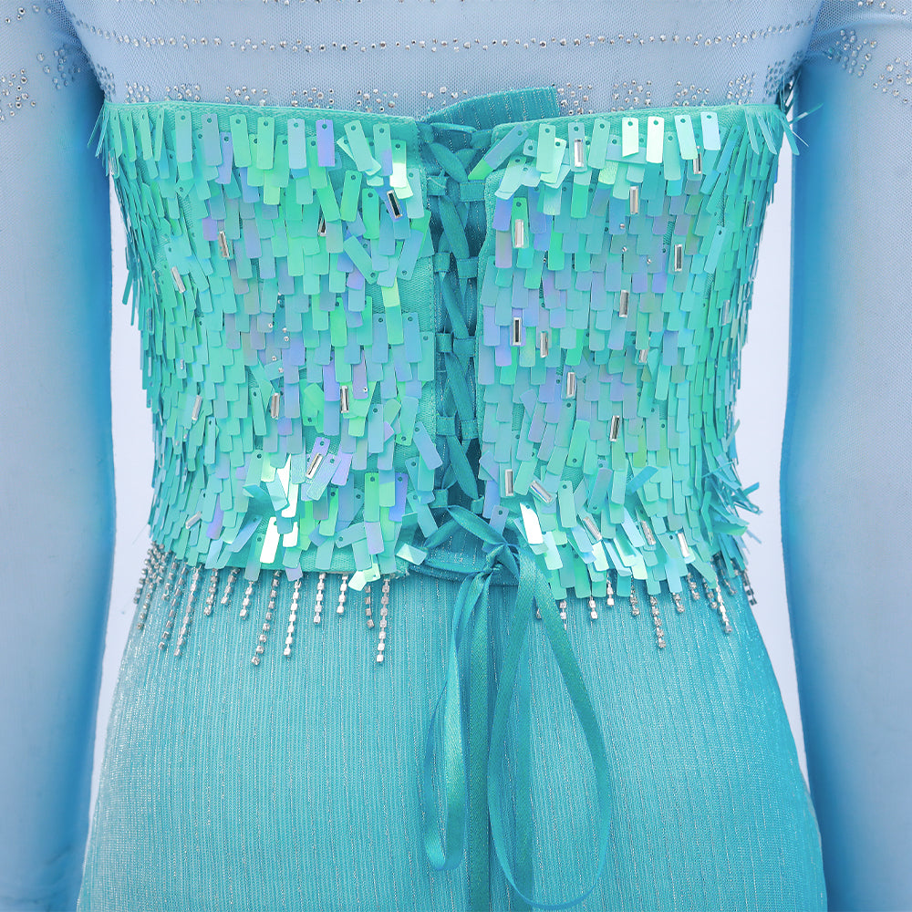 Deluxe Frozen 2 Elsa Cosplay Costume Blue Dress Halloween Outfit ACcosplay