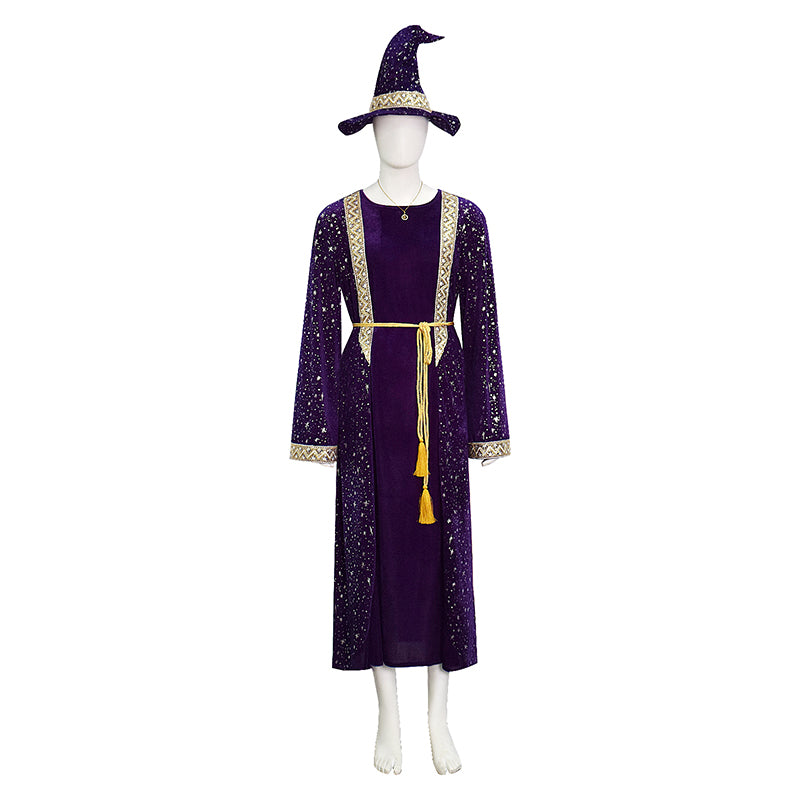 Wizard Robe Men Purple Velvet Wizard Robe Cosplay Costume With Wig Beard Suit ACcosplay