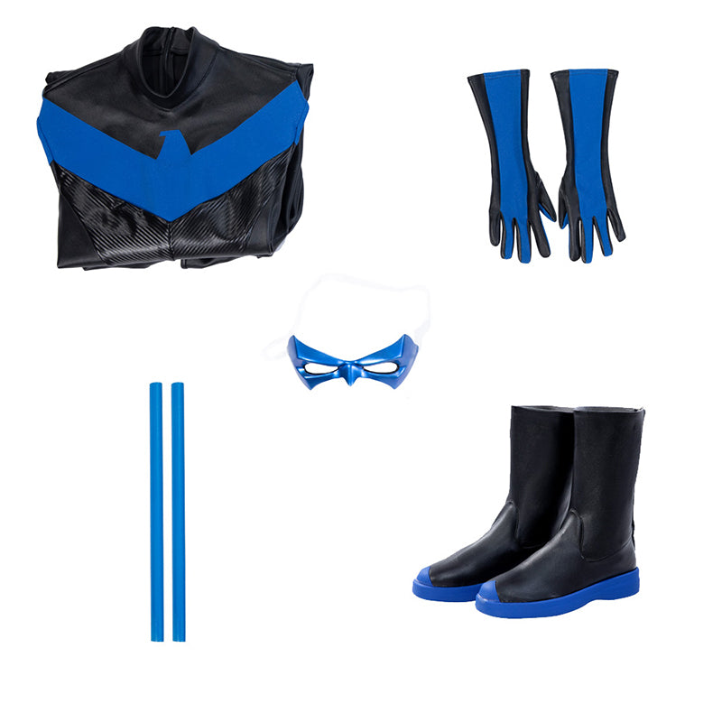 Deluxe Dick Grayson Nightwing Cosplay Costume Nightwing Leather Jumpsuit ACcosplay