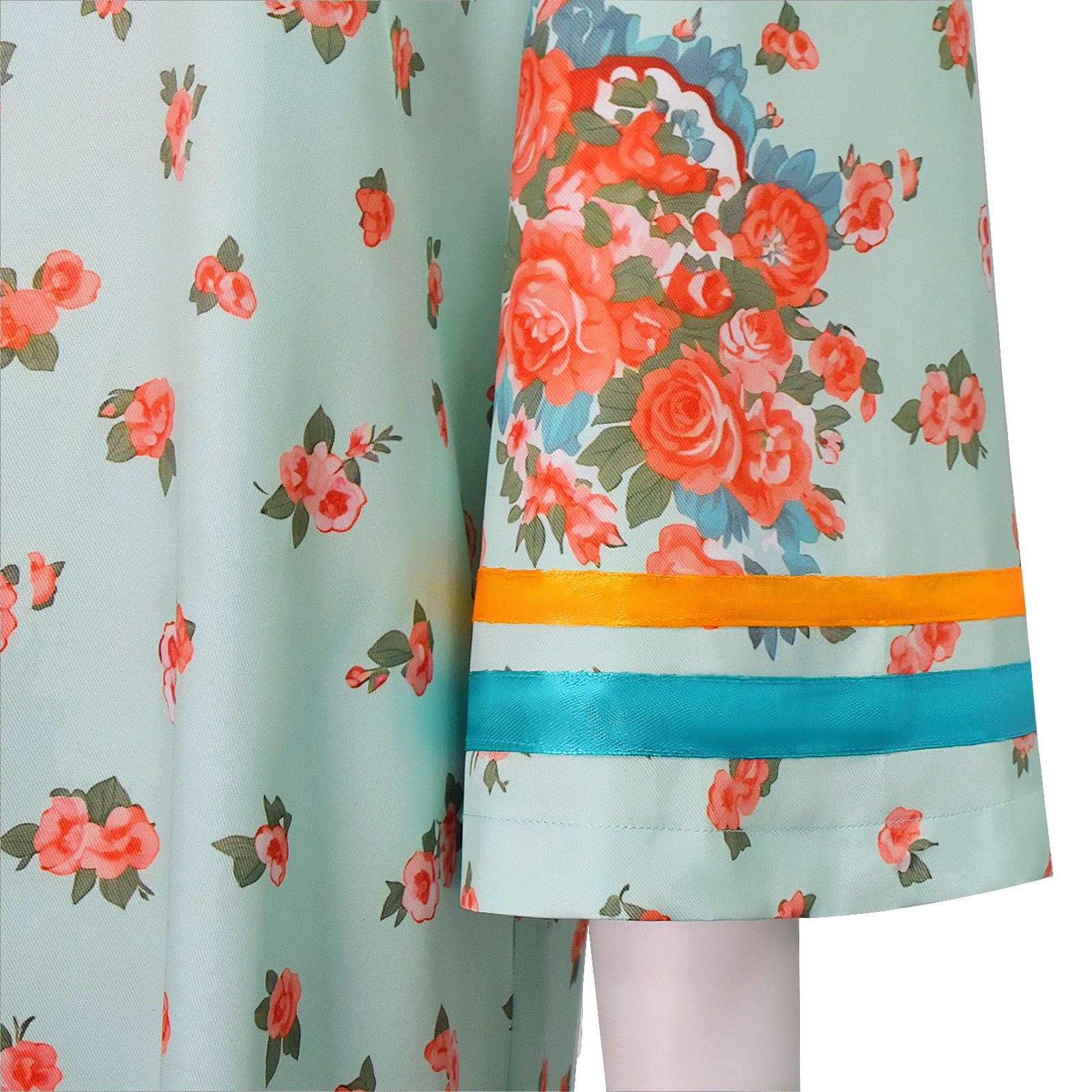 Mrs Roper Cosplay Costume Mint Green Floral Cheongsam Maxi Dress Wig 70s Suit ACcosplay