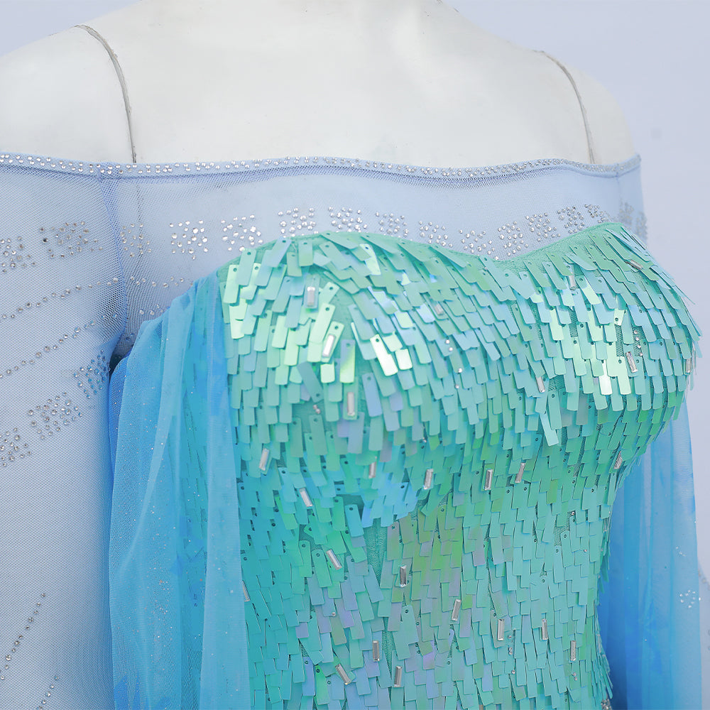 Deluxe Frozen 2 Elsa Cosplay Costume Blue Dress Halloween Outfit ACcosplay