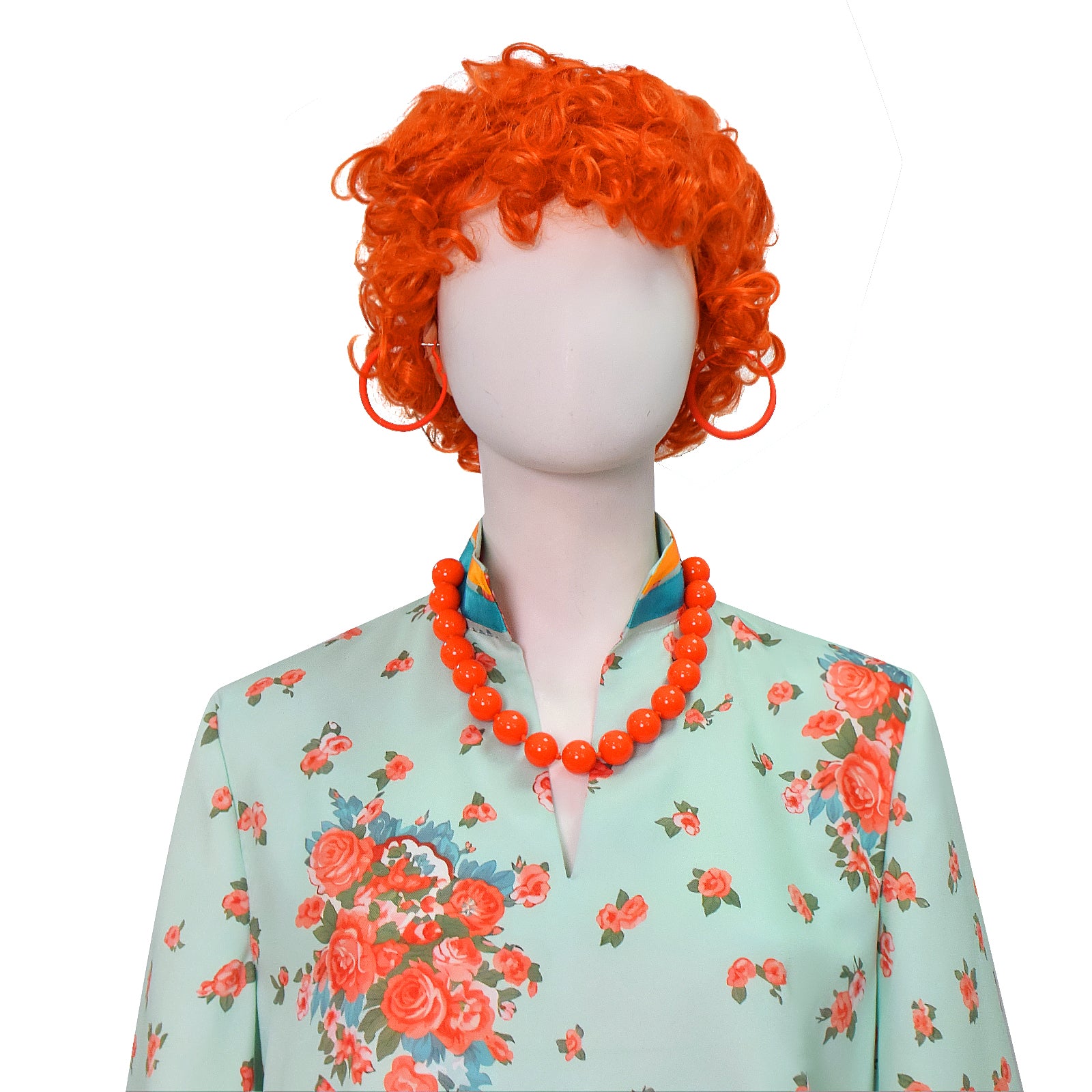 Mrs Roper Cosplay Costume Mint Green Floral Cheongsam Maxi Dress Wig 70s Suit ACcosplay