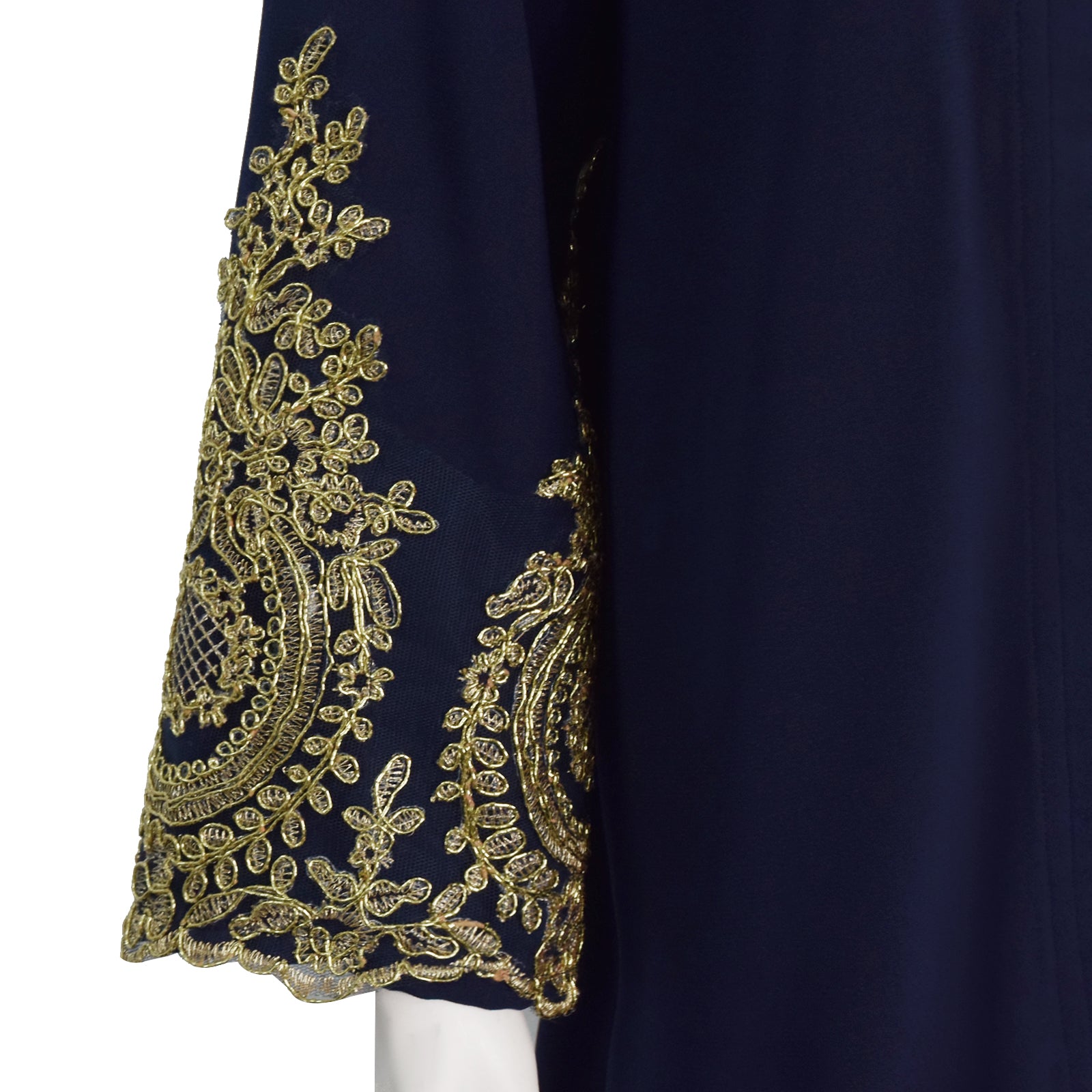 Navy Blue Embroidered Open Abaya Kimono Muslim Women's Modest Dress Accosplay