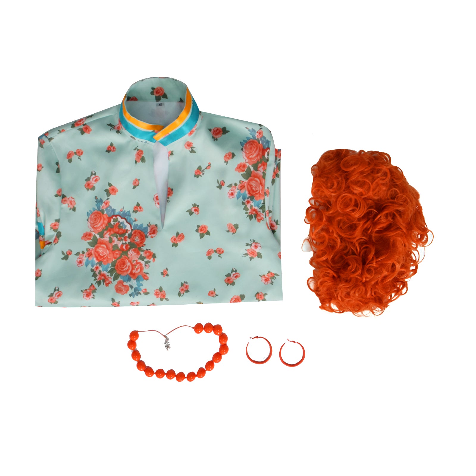 Mrs Roper Cosplay Costume Mint Green Floral Cheongsam Maxi Dress Wig 70s Suit ACcosplay