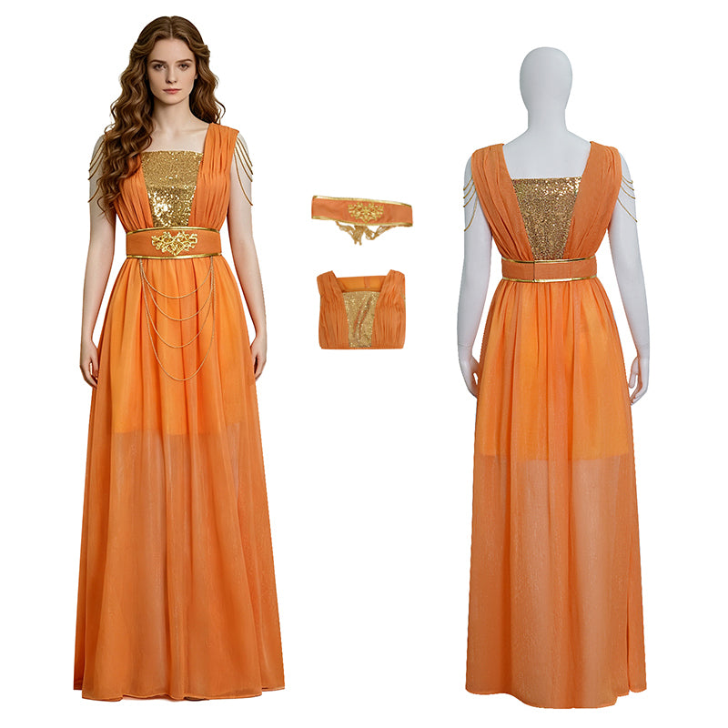 The Lord of the Rings Return of the King Galadriel Elf Queen Orange Maxi Dress ACcosplay