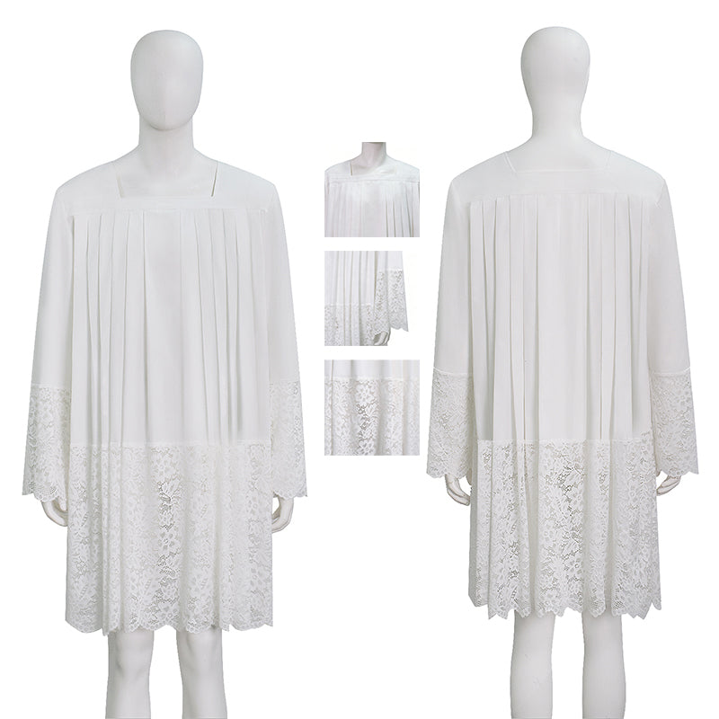 White Pleated Lace Surplice Roman Catholic Liturgical Vestment ACcosplay