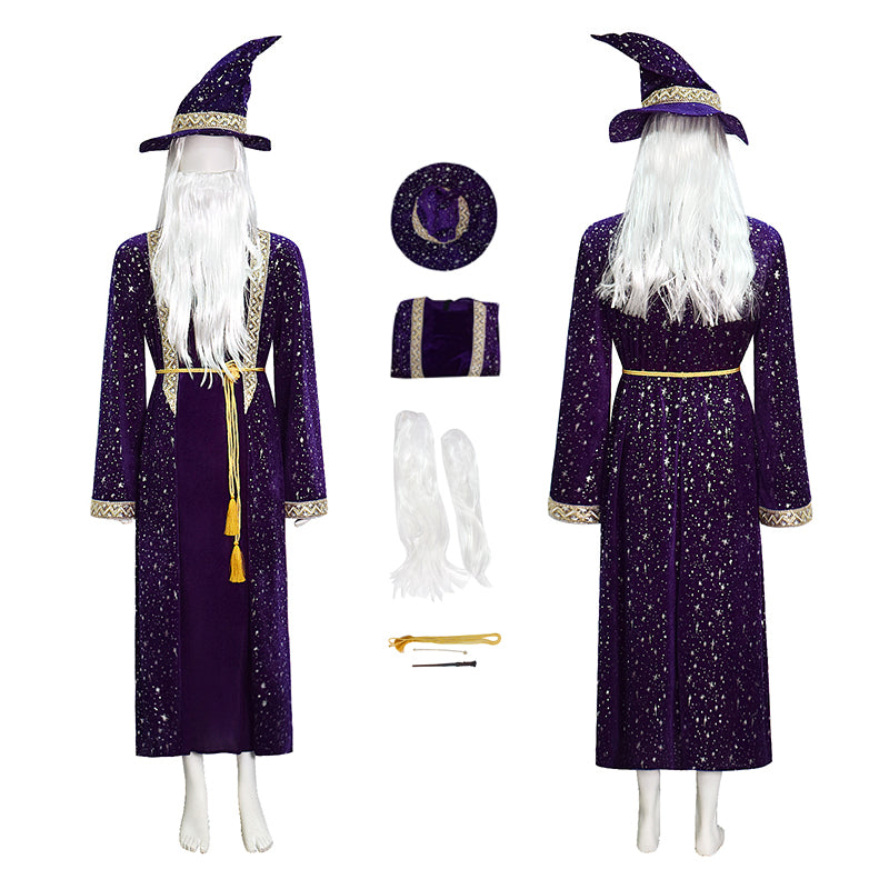 Wizard Robe Men Purple Velvet Wizard Robe Cosplay Costume With Wig Beard Suit ACcosplay