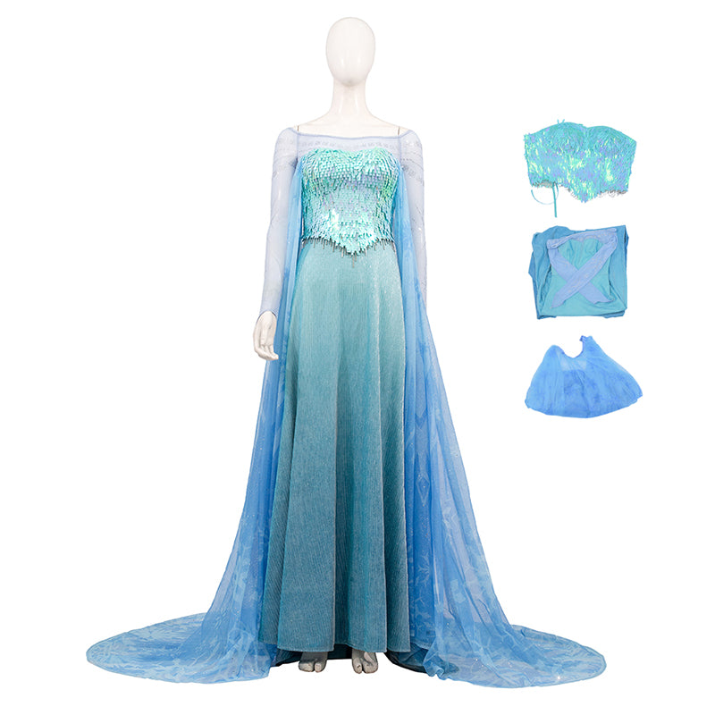 Deluxe Frozen 2 Elsa Cosplay Costume Blue Dress Halloween Outfit ACcosplay