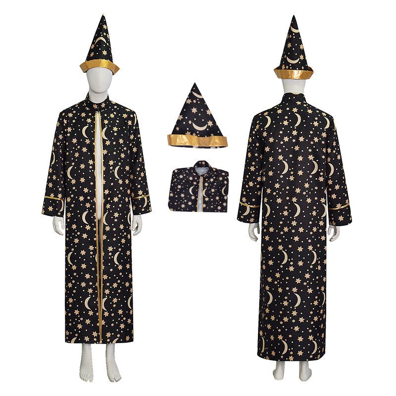 Wizard Robe With Gold Moon Star Print Halloween Wizard Costume Cloak ACcosplay