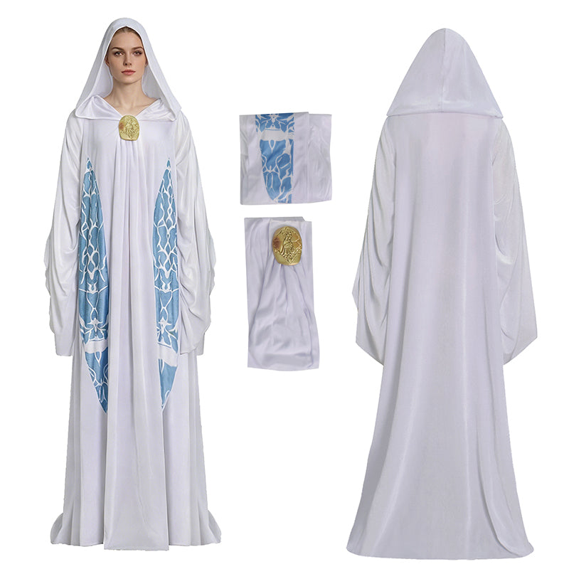 Star Wars Padme Amidala Cosplay Costume White Hooded Blue Printed Outfit ACcosplay