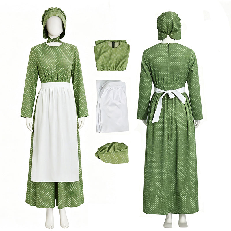 Lady Pioneer Girl Cosplay Costume Little House On The Prairie Green Dress ACcosplay
