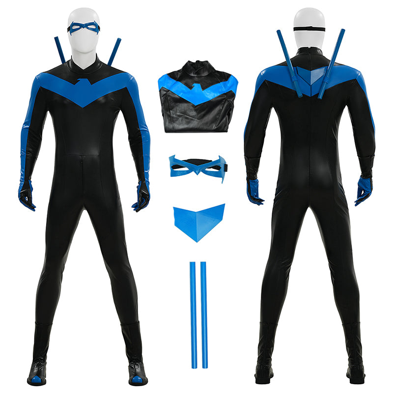 Comic Nightwing Dick Grayson Cosplay Costume Blue Dick Leather Suit ACcosplay