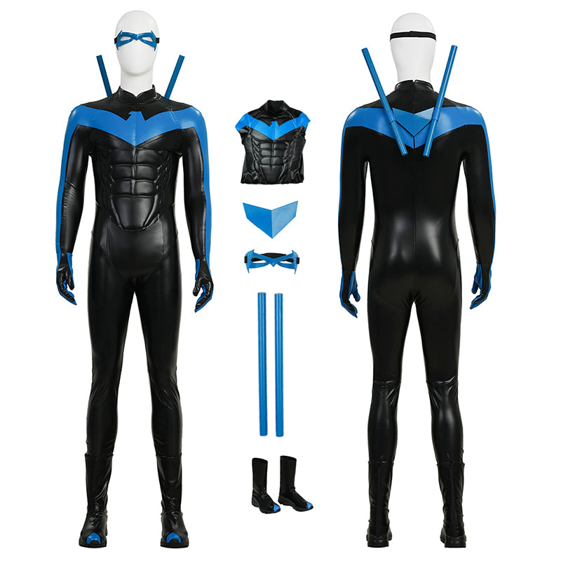 Dick Grayson Nightwing Cosplay Costume Nightwing Blue Leather Jumpsuit ACcosplay