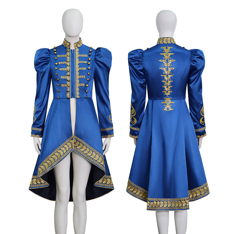 Baroque Cosplay Costume Royal Blue Military Tailcoat Performance Dress Lady Halloween Suit